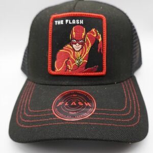 DC Comics The Flash Trucker Hat Men OSFM Black Red Embroidered A-Frame Lids New